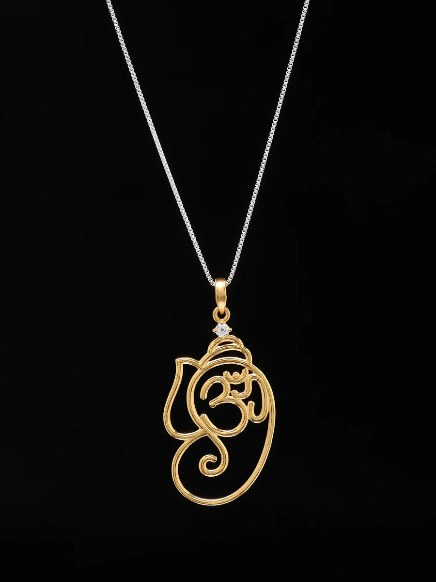 Om Ganesha Gold Finish Sterling Silver Pendant