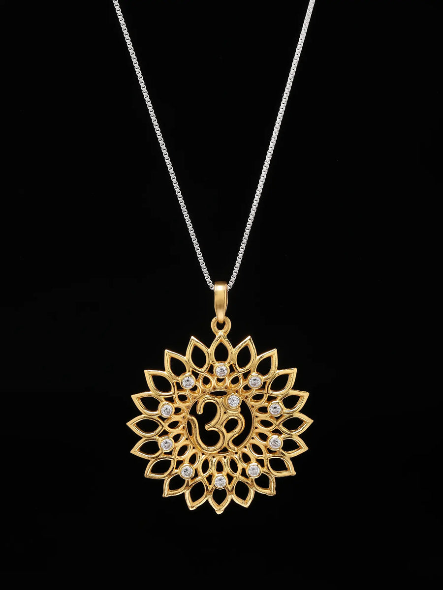 Om Mandala Sterling Silver Pendant with Cubic Zirconia