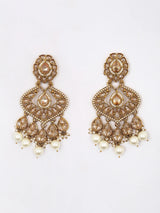 Ivory and Gold Stone Studded Brass Necklace Set with Earrings and Maang Tikka
