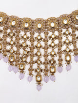 Brass Stone Studded Choker Necklace Set with Earrings and Maang Tikka