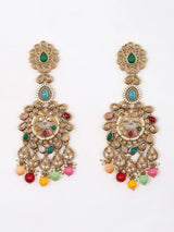 Multicolour Stone Studded Brass Choker Necklace Set with Earrings and Maang Tikka