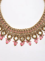 Beaded Stone Studded Brass Necklace Earrings Maang Tikka Set