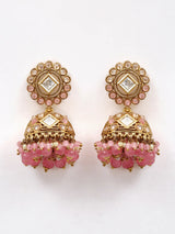 Beaded Stone Studded Brass Necklace Earrings Maang Tikka Set