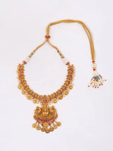 Goddess Lakshmi Temple Brass Necklace and Earrings Set