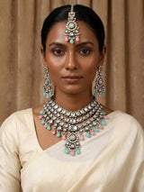 Kundan Three-Layer Necklace Set with Earrings and Maang Tikka