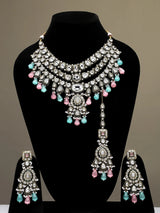 Kundan Three-Layer Necklace Set with Earrings and Maang Tikka