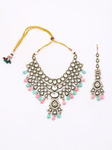 Kundan Three-Layer Necklace Set with Earrings and Maang Tikka