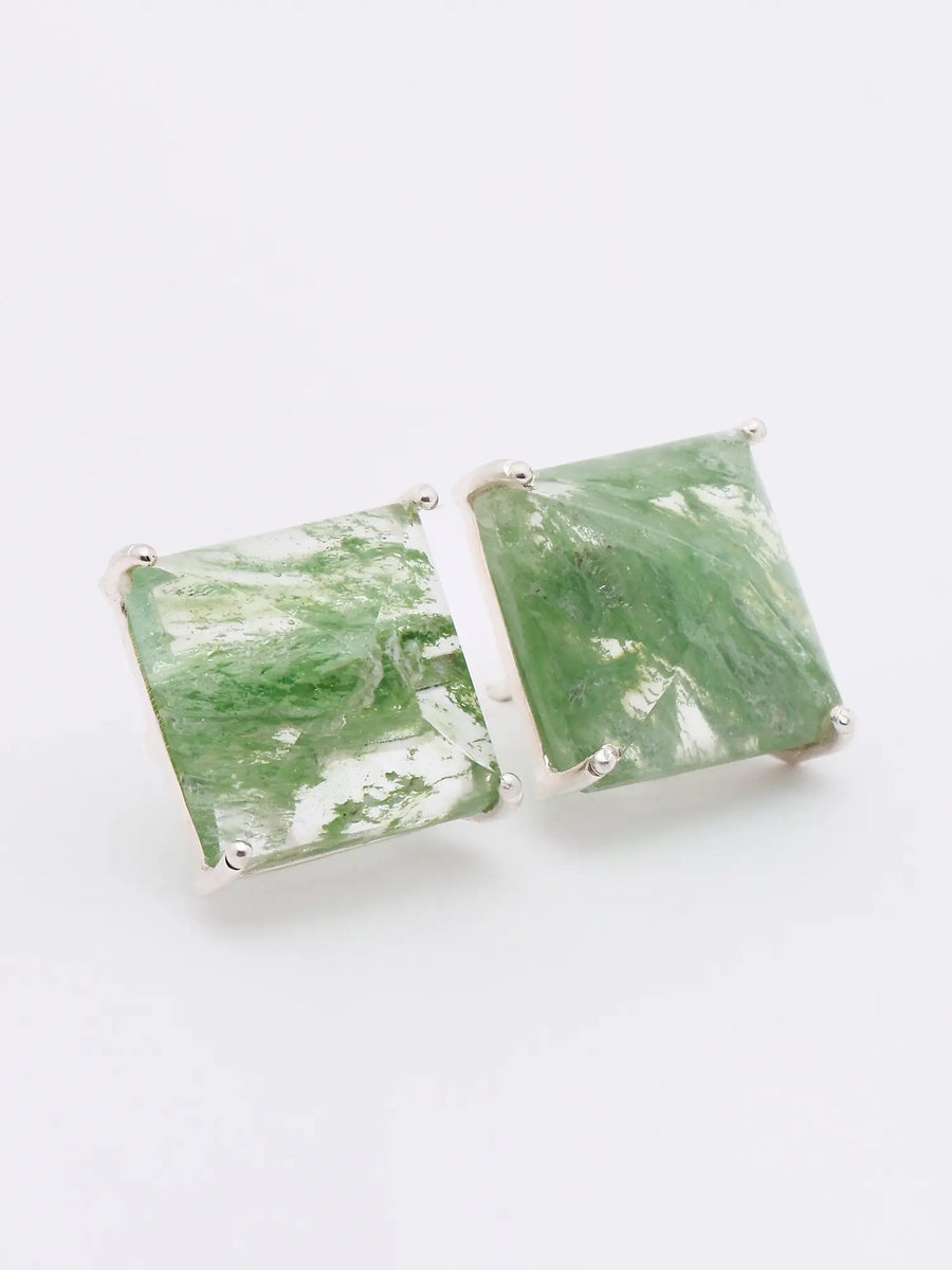 Aqua Crackle Gemstone Square Sterling Silver Stud Earrings