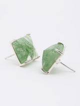 Aqua Crackle Gemstone Square Sterling Silver Stud Earrings