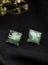 Aqua Crackle Gemstone Square Sterling Silver Stud Earrings