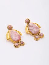 Rhodochrosite Cabochon Gold Plated Sterling Silver Earrings