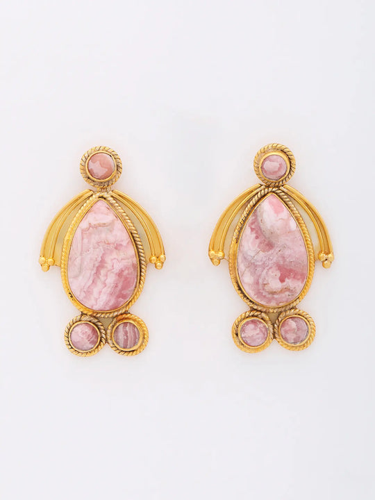 Rhodochrosite Cabochon Gold Plated Sterling Silver Earrings