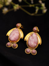 Rhodochrosite Cabochon Gold Plated Sterling Silver Earrings