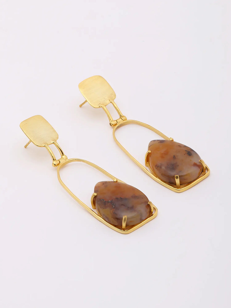 Teardrop Agate Gold Plated Sterling Silver Dangle Earrings