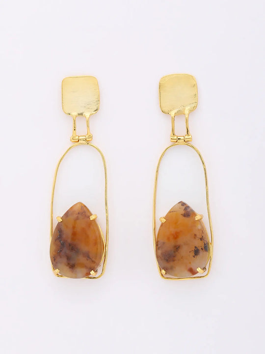 Teardrop Agate Gold Plated Sterling Silver Dangle Earrings