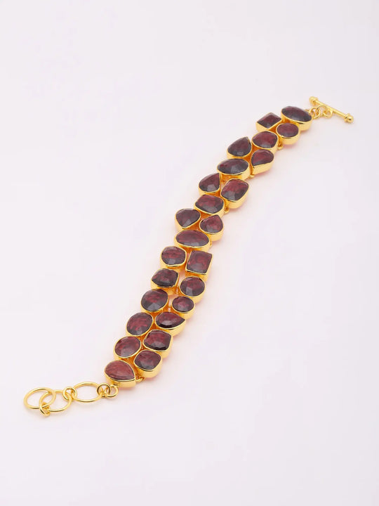Faceted Hyderabadi Garnet Gold Plated Silver Bracelet