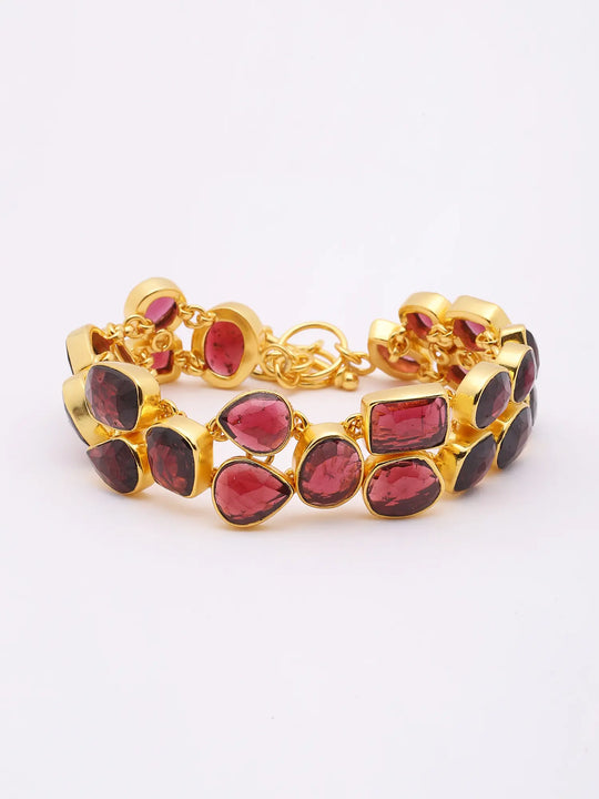 Faceted Hyderabadi Garnet Gold Plated Silver Bracelet