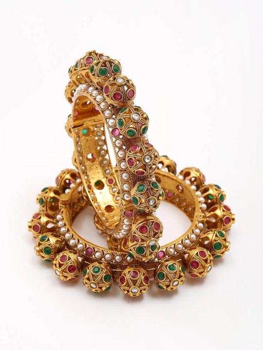 Rajwadi Copper Stone Studded Screw Openable Pair of Bangles