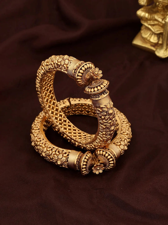 Rajwadi Floral Screw Openable Copper Pair of Bangles