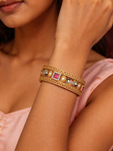 Peacock Motif Copper Bangles with Stone Setting, Set of 2