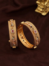 Peacock Motif Copper Bangles with Stone Setting, Set of 2