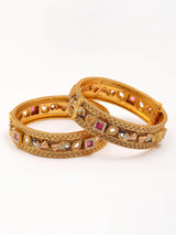 Peacock Motif Copper Bangles with Stone Setting, Set of 2