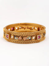 Peacock Motif Copper Bangles with Stone Setting, Set of 2