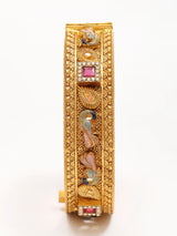 Peacock Motif Copper Bangles with Stone Setting, Set of 2