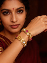 Square Stone Studded Screw Openable Copper Pair of Bangles