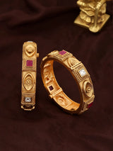 Square Stone Studded Screw Openable Copper Pair of Bangles