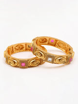 Square Stone Studded Screw Openable Copper Pair of Bangles
