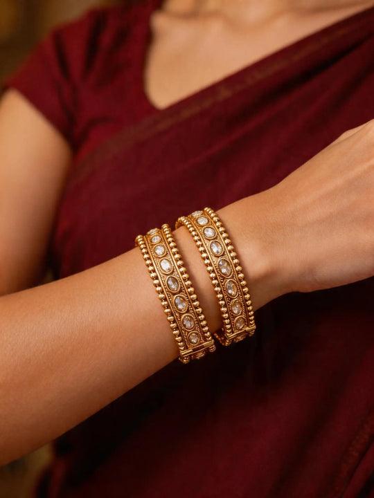 White Stone Studded Copper Openable Bangles (Set of 2)