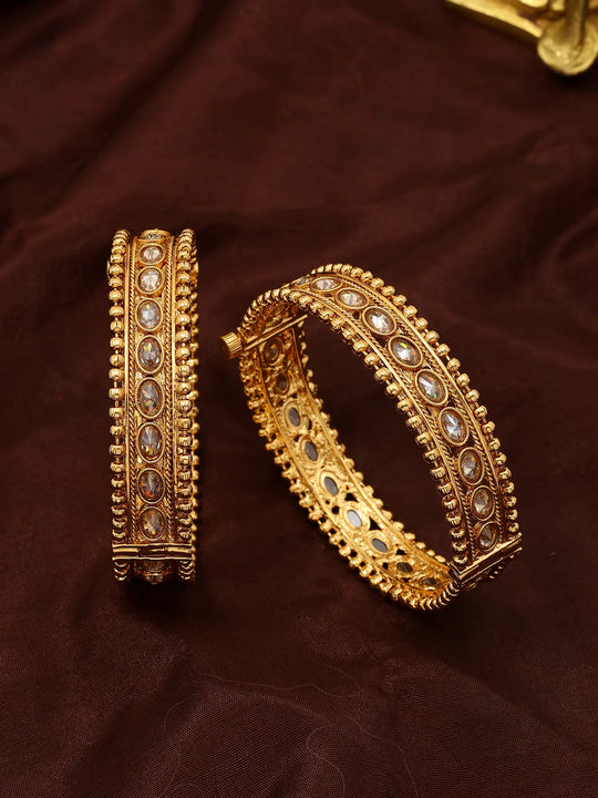 White Stone Studded Copper Openable Bangles (Set of 2)