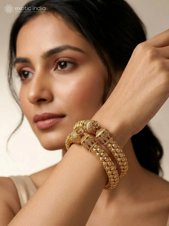 Rajwadi Floral Screw Openable Copper Bangles Pair
