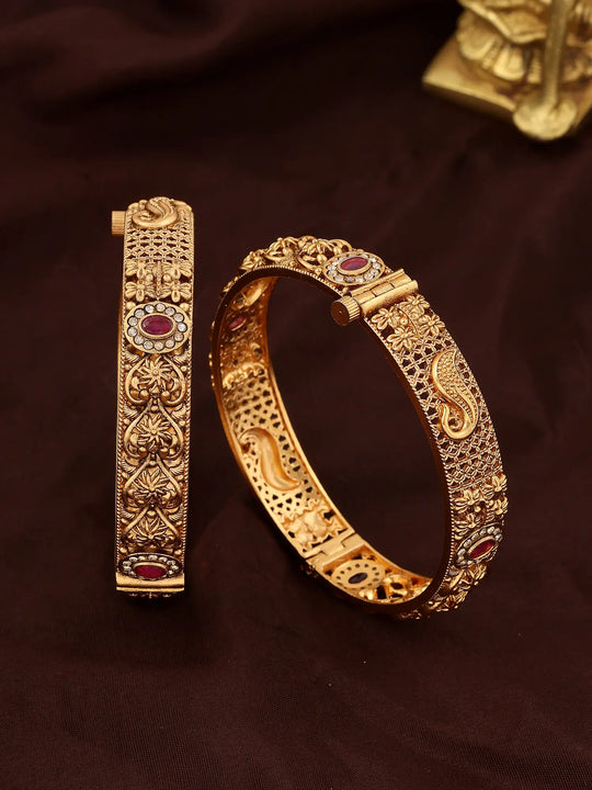 Stone Studded Openable Copper Bangles
