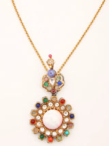 Floral Multicolour Stone Studded Pendant and Earrings Set