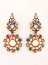 Floral Multicolour Stone Studded Pendant and Earrings Set