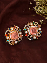 Square Multi Stone Studded Stud Earrings