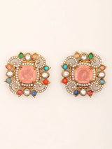 Square Multi Stone Studded Stud Earrings