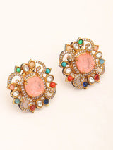 Square Multi Stone Studded Stud Earrings