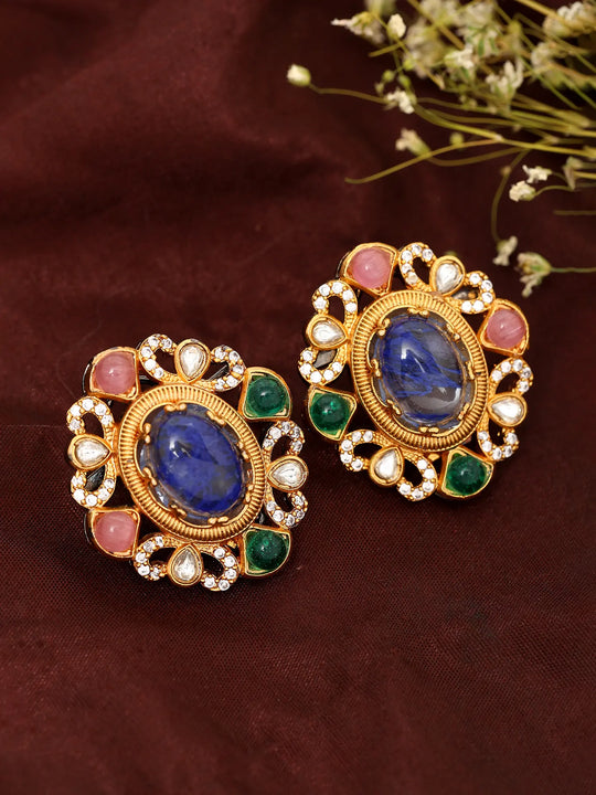 Victorian Antique Finish Pink and White Stone Studded Earrings