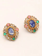 Victorian Antique Finish Pink and White Stone Studded Earrings