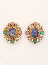 Victorian Antique Finish Pink and White Stone Studded Earrings