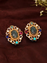 Victorian Antique Finish Pink and White Stone Studded Earrings
