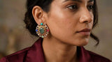 Victorian Antique Finish Pink and White Stone Studded Earrings