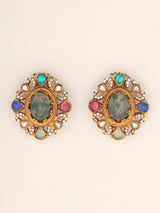 Victorian Antique Finish Pink and White Stone Studded Earrings