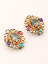 Victorian Antique Finish Pink and White Stone Studded Earrings