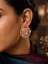 Victorian Antique Finish Pink and White Stone Studded Earrings