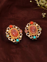Victorian Antique Finish Pink and White Stone Studded Earrings