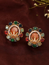 Rose Gold Floral Multi Gemstone Studded Earrings